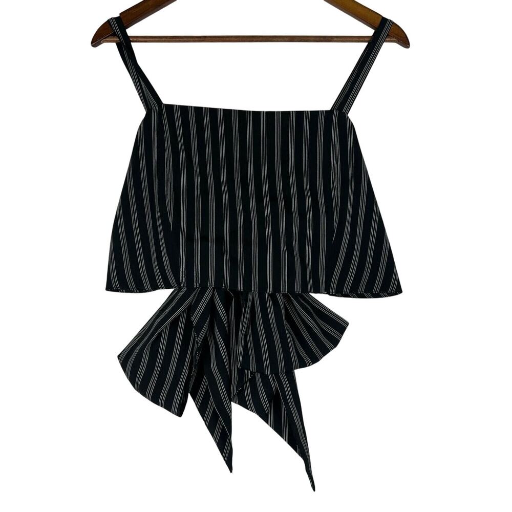 Storia Anthropologie Women’s Crop Top SZ LG Black With Pin Stripes Back Tie EUC